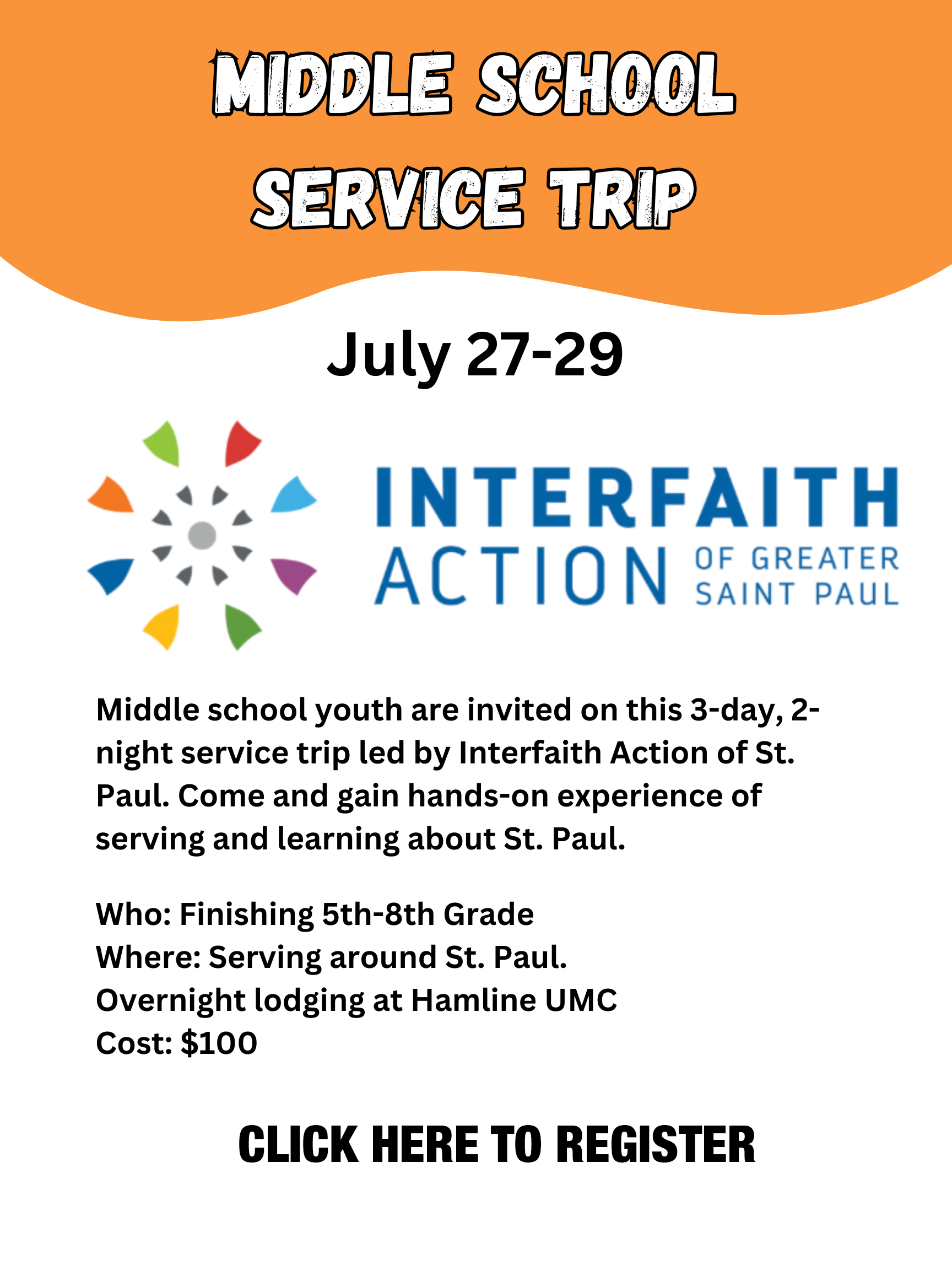 Click here to sign up for Middle School Service Trip